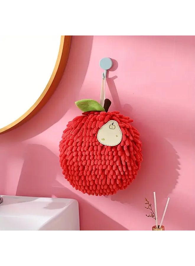Red Handball Super Absorbent Chenille Hand Towel With Ears Floral Accents For Kitchen Bathroom - Image 3
